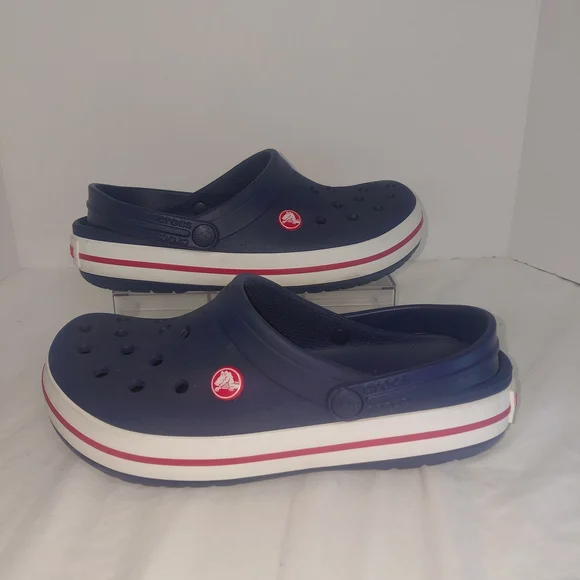 CROCS Kids Navy Blue Clogs with Red and White Accents Sz 6M-8W