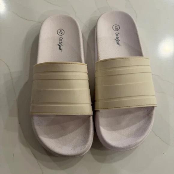 Cat‎ & Jack Kids Youth Slide Sandals Cream White Striped Strap Size XL 6