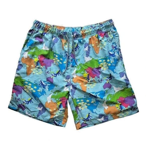 Peter Millar Swimming Trunks Size XL Map Ocean Print Seaside Collection Crown