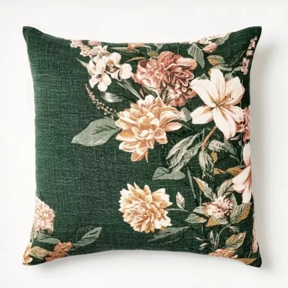 X2 Studio McGee Oversize Printed Floral Square Throw Pillow Moss/Clay Pink/Cream
