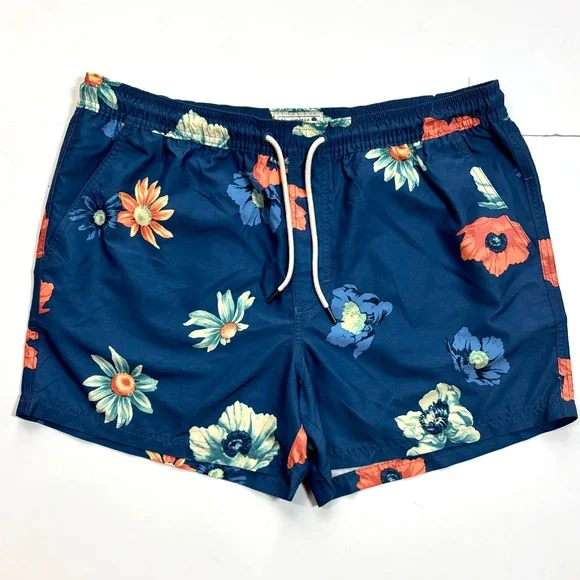 American Eagle 4.5” Blue Floral‎ Swim Trunks Shorts Size L
