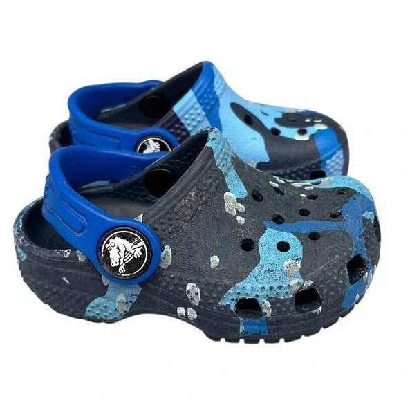 Crocs Children 4 Blue Camo Comfort‎ Shoes toddler Boys/Girls Slides Mules Clog