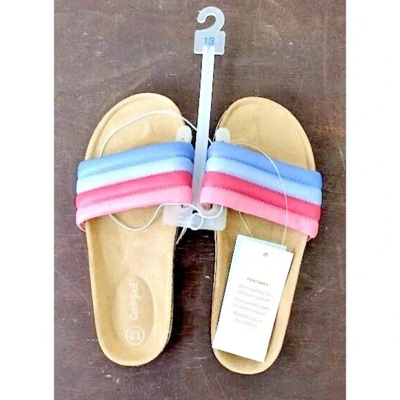 Cat Jack Kids‎ Girls Size 13 Slides Sandals Pink Blue Rainbow Padded Straps