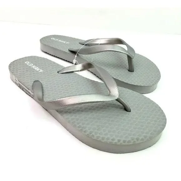 Old Navy Youth Girls Size 5Y-6Y Silver Slip On Casual Flip Flop Sandals