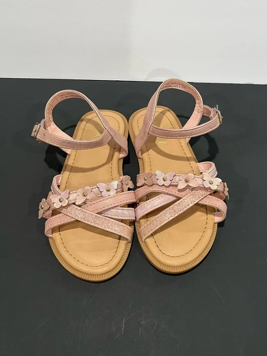 Sugar Pink Iridescent Floral Butterfly Glitter Strap Adjustable Ankle Sandal Kid