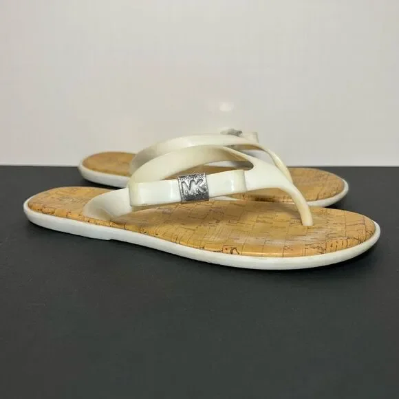Girls MICHAEL KORS White Cork Print Footbed Flip Flop Sandals / Size 2