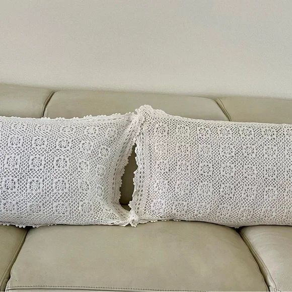 White Crochet Throw Pillows 20/34 inches