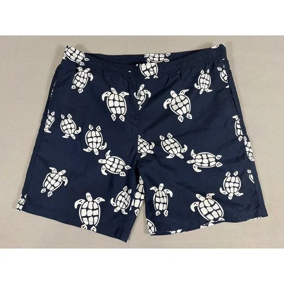 Kirkland Signature Mens Navy Blue Sea Turtle Print Swim Trunks Size Medium 0817