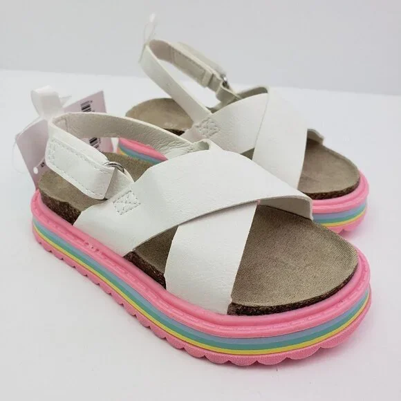 NEW Carters Cindy Baby Girl Size 5 White Pink Footbed Platform Sandals CS22L05B