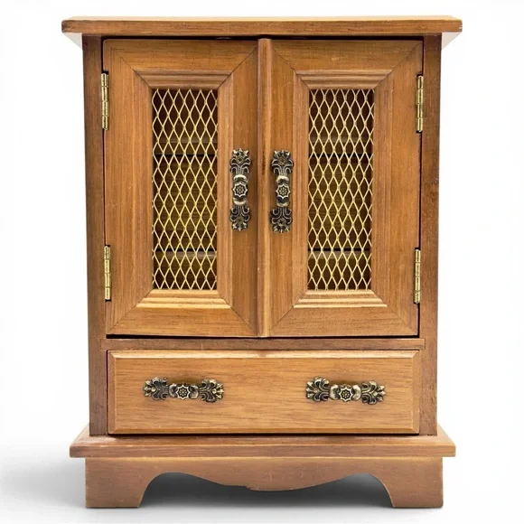 70s Wooden Music Jewelry Box Armoire Sankyo Japan WORKING Puff The Magic Dragon