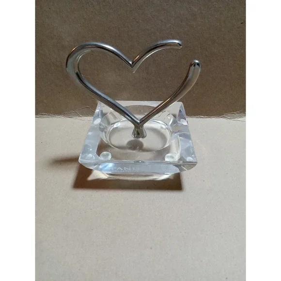 Pandora Etched Crystal & Silver Open Heart Charm‎ Ring Holder Jewelry Stand