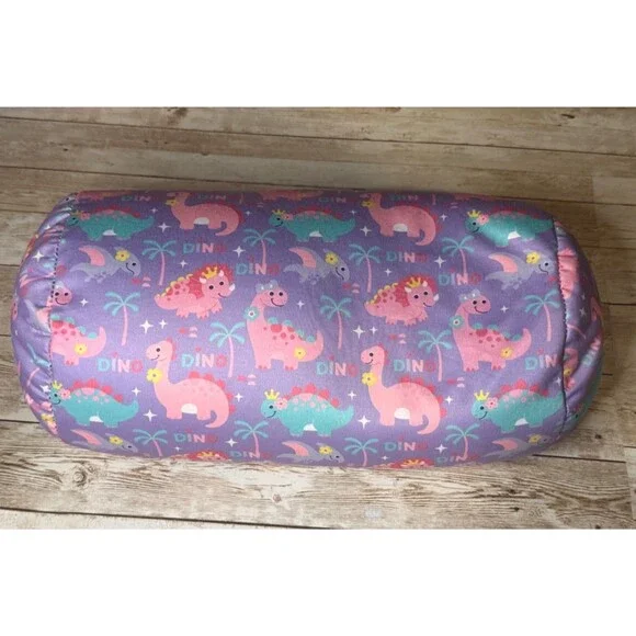 NWT Kids Purple Pink Blue Dinosaur Beaded Bolster Pillow Comfort Bay Dino Travel