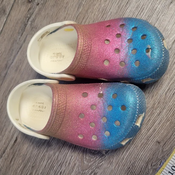 CROCS Pink‎ and Blue Slip Ons Size Toddler 11