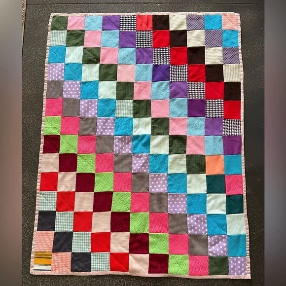 Vtg Quilt Patchwork Handsewn Baby Shabby Cottage Core Cotton Fabric 43”x33”