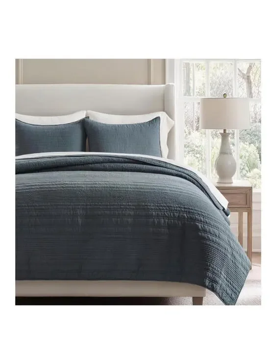 Evergrace King Quilt Set 100% Cotton Modern Lines Bedding w/ 2 Shams New