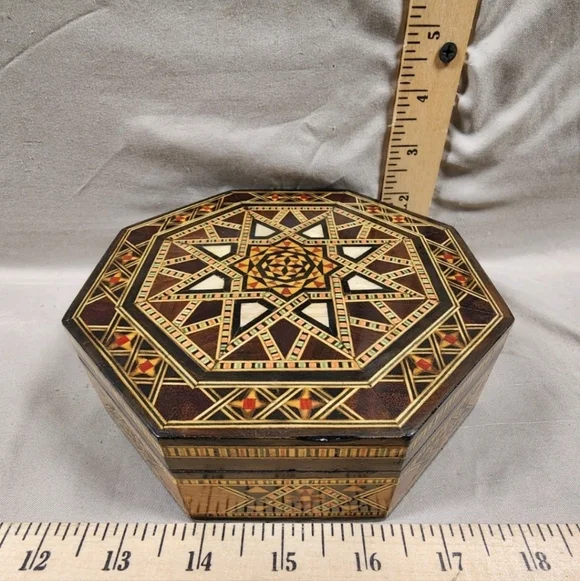 Handmade Inlaid Trinket Stash Jewelry Box Bone Inlaid Sacred Geometric Decor