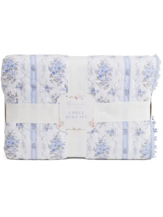 Rosalie 3-Piece Blue Floral Quilt Set - Home Bedding