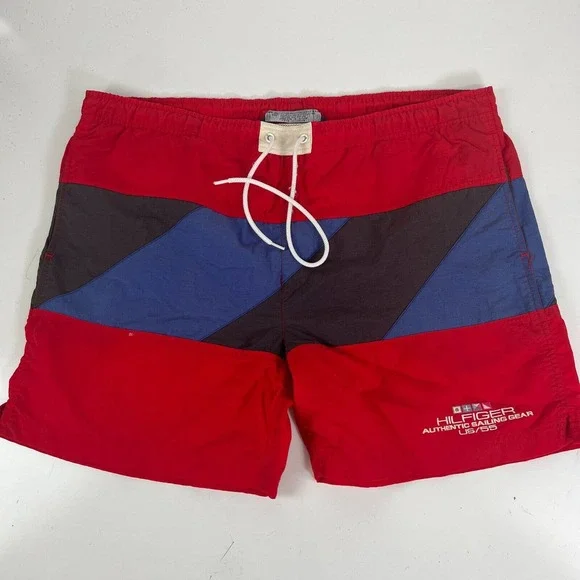 TOMMY HILFIGER Authentic Sailing Gear US/55 Mens‎ Red Blue Swim Shorts Trunks M
