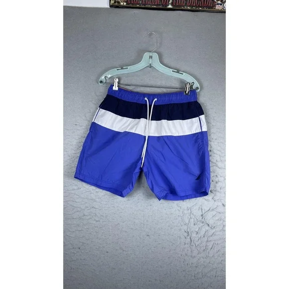 Nautica Shorts Mens‎ Medium Blue Colorblock Swim Trunks Mesh Lined Drawstring