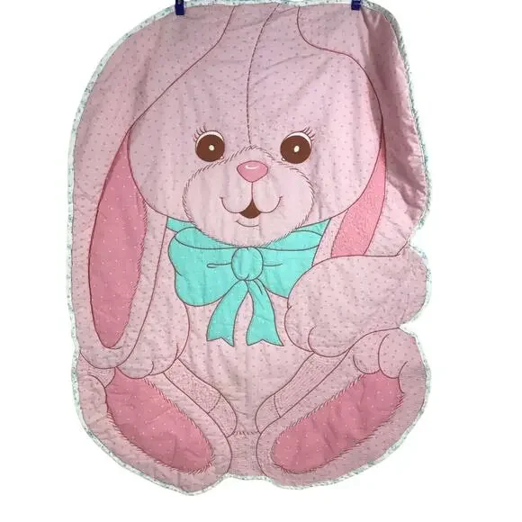 Vintage handmade pink bunny rabbit quilt baby blanket homemade Spring Mills