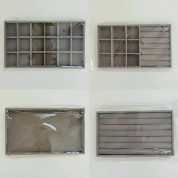 Gray Velvet Jewelry Box Display Tray Drawer Storage Holder, Set of 4