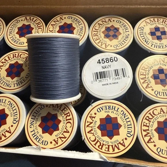 1 Case: 30 Spools - NAVY Americana Quilting Thread 150 Yds 100% Glacéd Cotton
