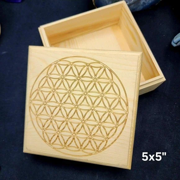 Wooden Keepsake Box Engraved Flower of Life Sacred Geometry Storage‎ Decorative