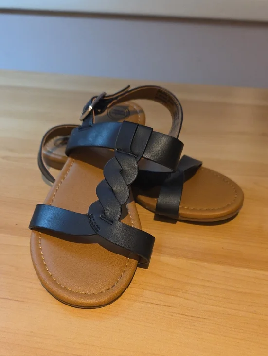 wonder nation Black Braided Strap Sandals with Tan Footbed‎