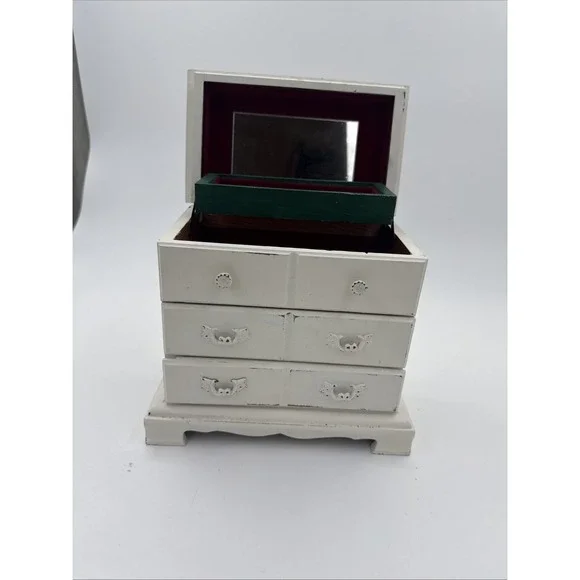 Vintage Musical Jewelry Box Chalk Painted White W Slytherin Decals Harry Potter