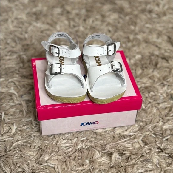 Josmo White Double-Buckle Kids Sandals with Silver Buckles