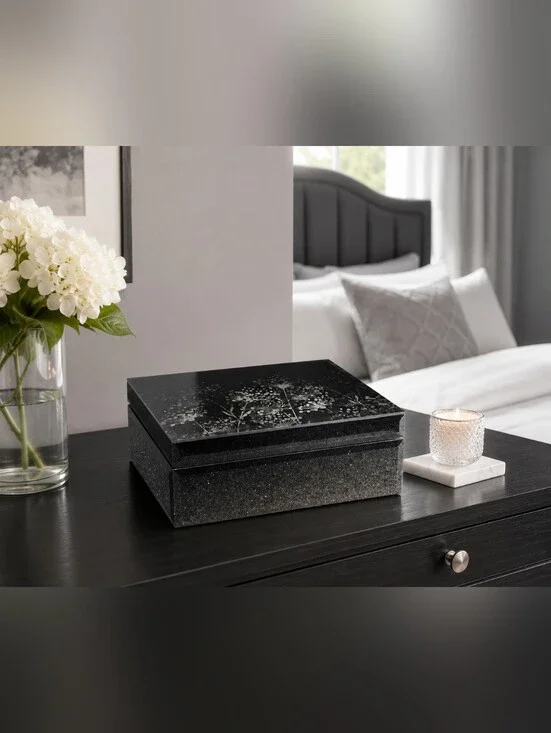 Palinna Dandelion Glass Jewelry Box Black Silver Velvet Organizer New In Box