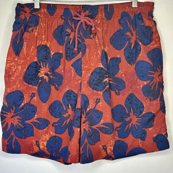 Cherokee Men’s Tropical Flowers Swim Shorts Trunks XL Red Blue Orange‎ Floral