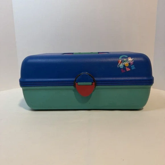 Vintage 90s Caboodles Makeup Carrying Case Organizer Blue Teal
