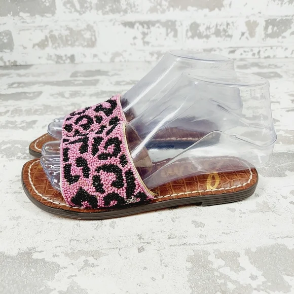NEW Sam Edelman Gunner Pink Black Leopard Print Summer Slide Sandals D125