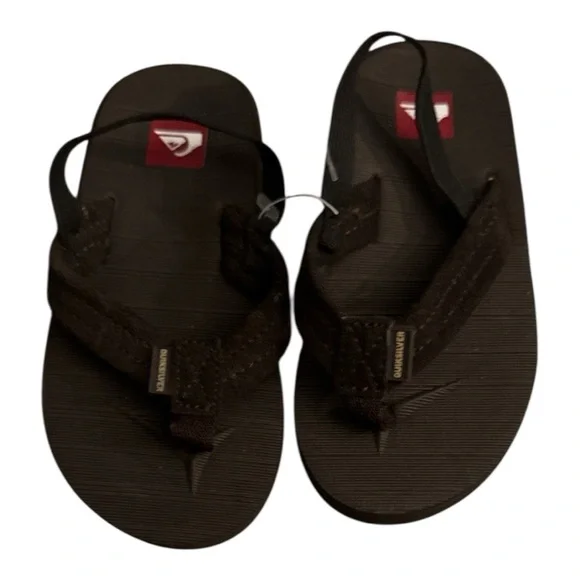 Quiksilver Dark Brown Kids Flip Flops Size 8 Toddler Boy  Beach Swim Sandal