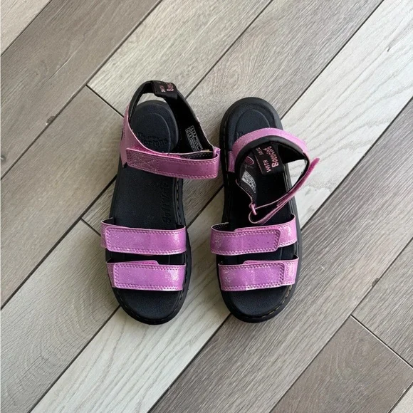 Dr. Martens Junior Pink Three Strap Klaire Glitter Sandals