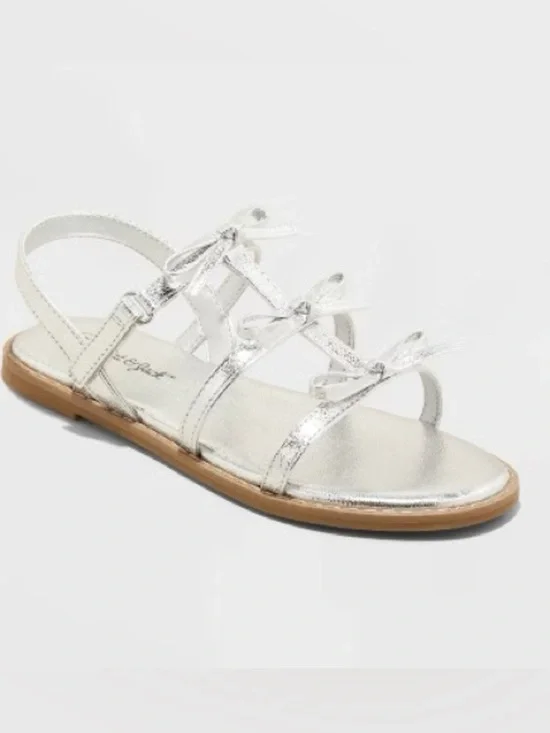 Cat & Jack Metallic Silver Girls' Bow Strap Sandals Size 1