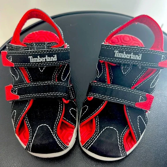 Timberland Boys size 11 sandals black‎ and red