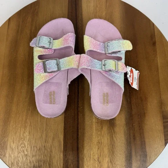 New Big Kids Harper Canyon Delilah Rainbow Glitter‎ Pink Slide Sandals Size 2 Y