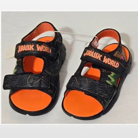 New Universal Studios Jurassic World Sandals Boys 8 Dino Black Orange Fisherman