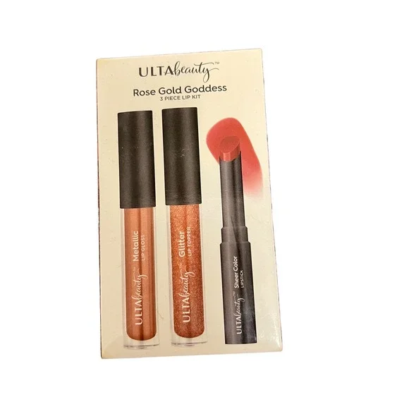 ULTA Beauty Rose Gold Goddess 3 Piece Metallic Glitter Lip Gloss Lipstick New‎