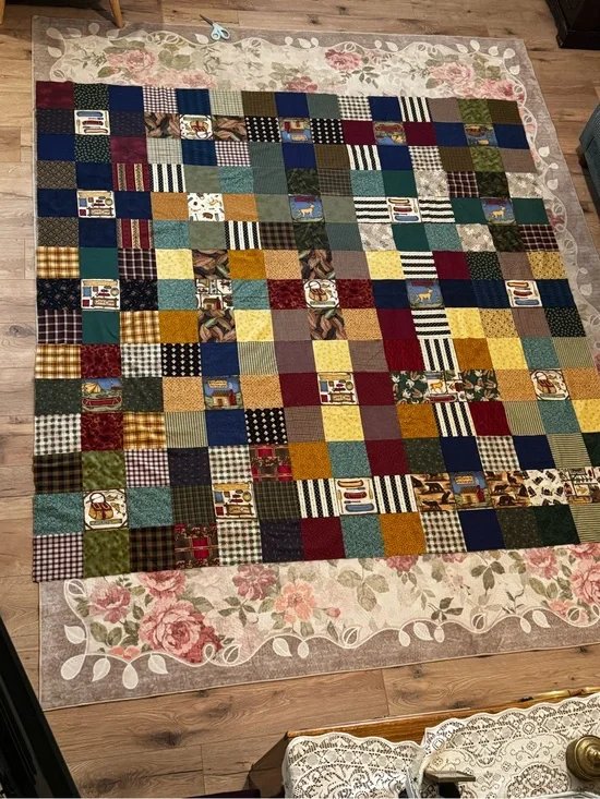 VTG 1999 Leslie Beck Cranston Print Works Queen Quilt Top Patchwork Cabin lodge