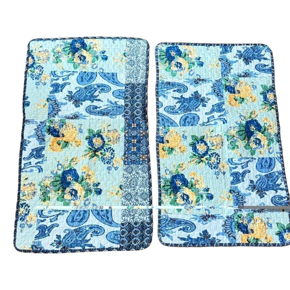 2 Patchwork Quilted King Size Pillow Shams Cobalt Blue Paisley Cottagecore Set
