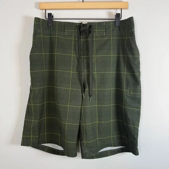 PrAna Men's Basalt Studio Yoga Shorts Plaid Swim Trunks Size‎ 34 Board Shorts