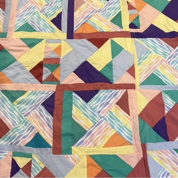 Vintage Handmade Quilt Patchwork‎ Colorful Geometric Cotton Blanket Nannette