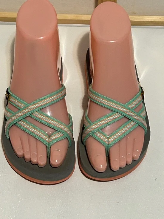 Teva Girls' Mint Green Strappy Sandals with Peach Sole