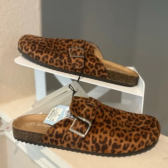 Kids' Tate Clogs Cat & Jack™ Cheetah Sz 5 Slip-on Mule Contoured Footbed NEW