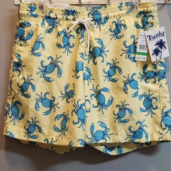 Trunks Brand NWT Men's Pale Yellow with Blue Crab Design Swim Trunks