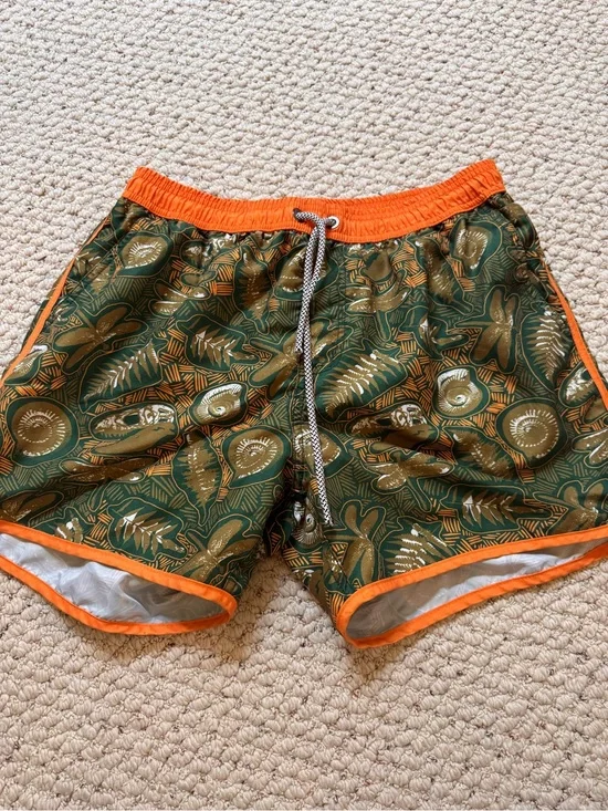 Maamgic Green Tropical Print Swim Shorts with Orange Trim