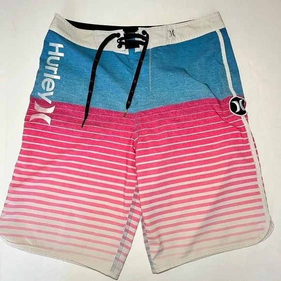 Hurley Men's phantom Striped Blue and Pink Board Shorts Mens sz 30